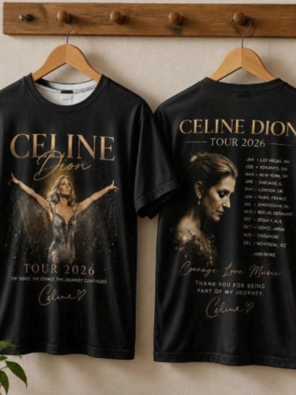 Celine Dion Tour 2026 Vintage Concert Graphic Black T-Shirt